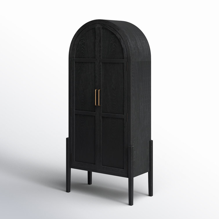 Arched Black Oak and Brass Office Cabinet