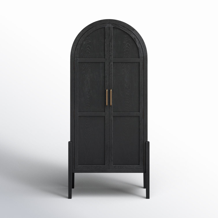Arched Black Oak and Brass Office Cabinet