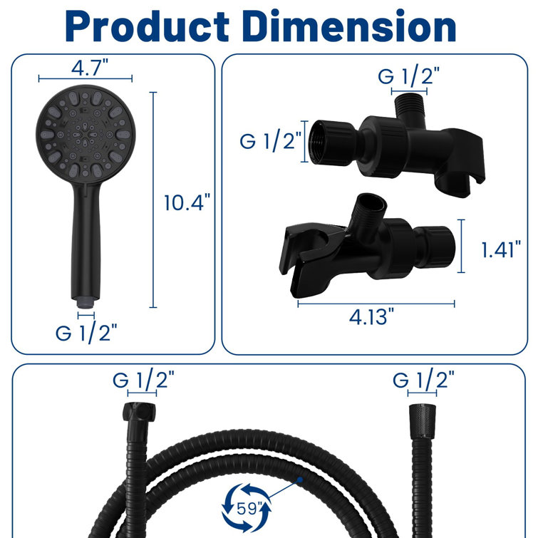 Matte Black 7-Mode Handheld Shower Head with Long Hose