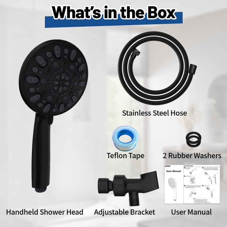 Matte Black 7-Mode Handheld Shower Head with Long Hose