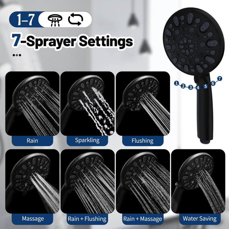 Matte Black 7-Mode Handheld Shower Head with Long Hose