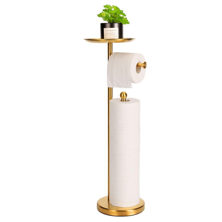 Gold Stainless Steel Freestanding Toilet Paper Holder with Phone Shelf
