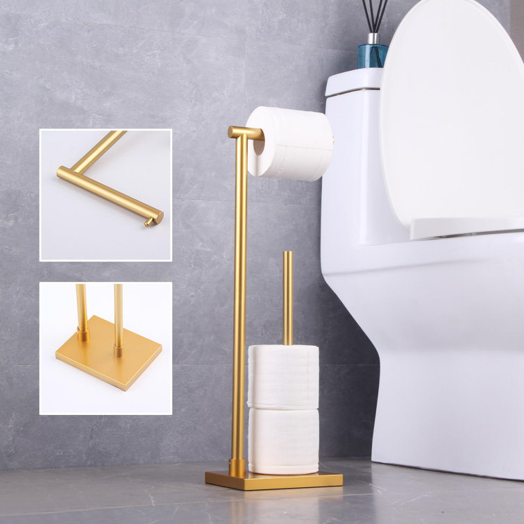 Gold Freestanding Stainless Steel Toilet Paper Holder with Extra Storage