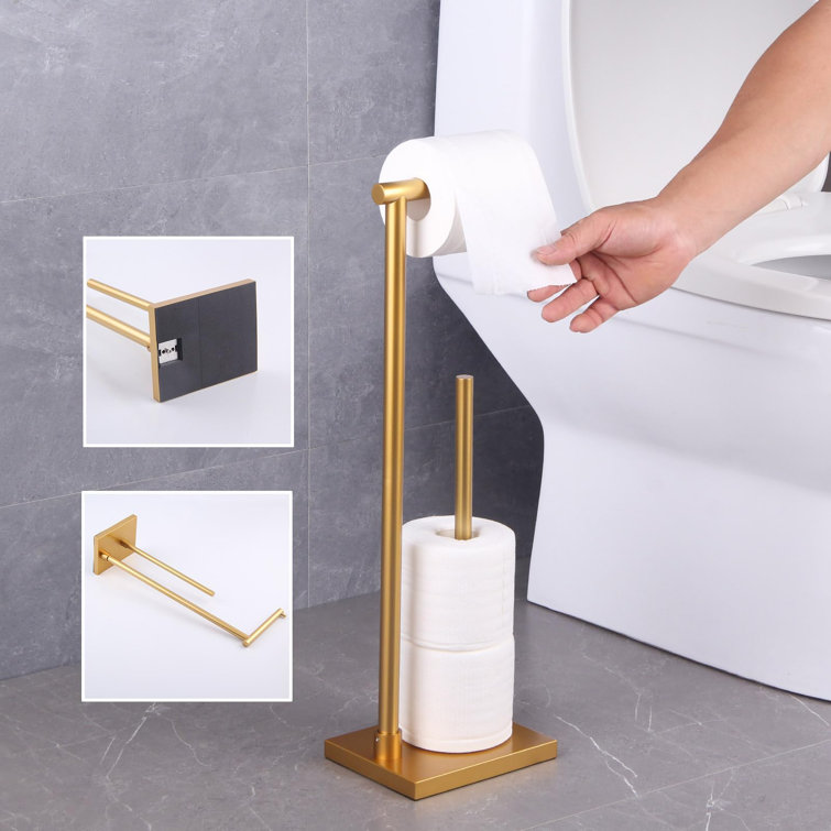 Gold Freestanding Stainless Steel Toilet Paper Holder with Extra Storage