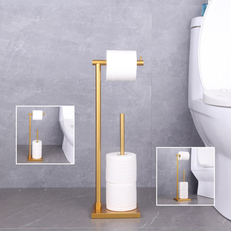 Gold Freestanding Stainless Steel Toilet Paper Holder with Extra Storage