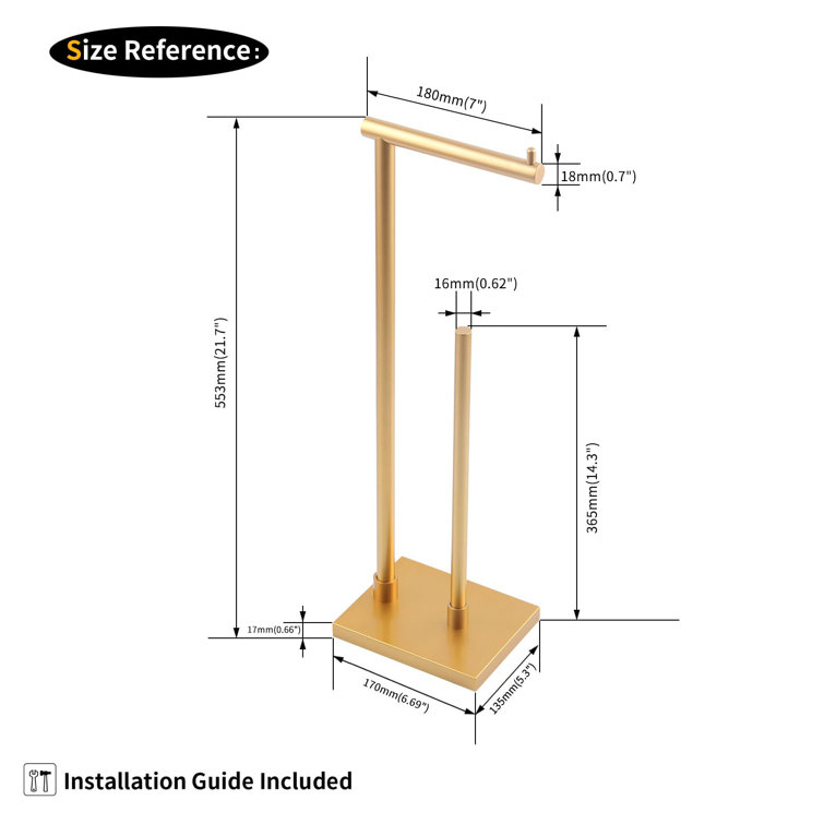 Gold Freestanding Stainless Steel Toilet Paper Holder with Extra Storage