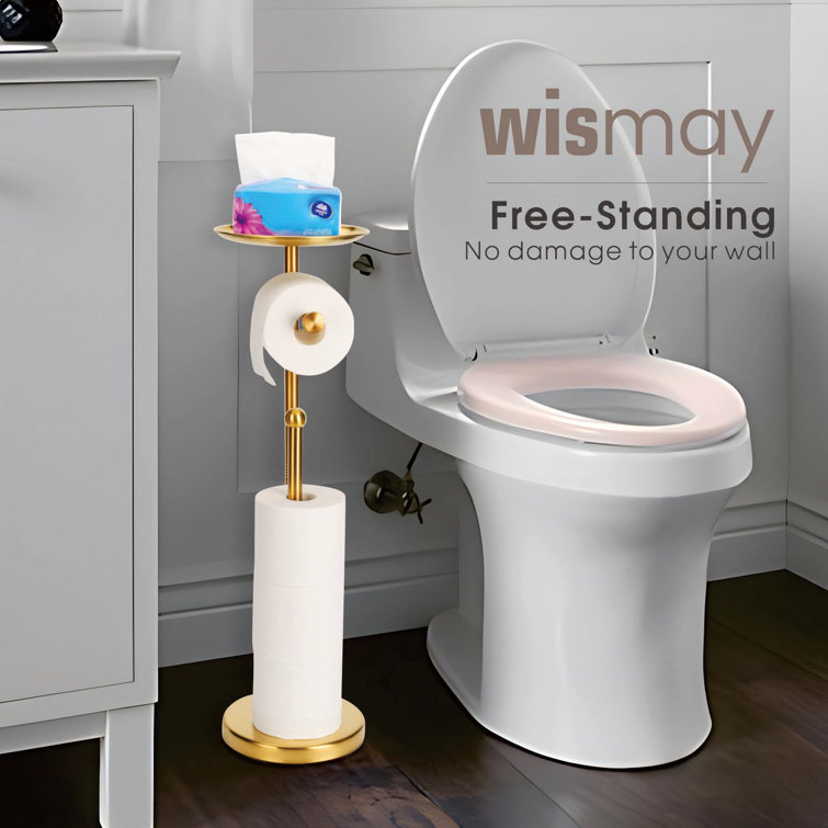 Gold Stainless Steel Freestanding Toilet Paper Holder with Phone Shelf