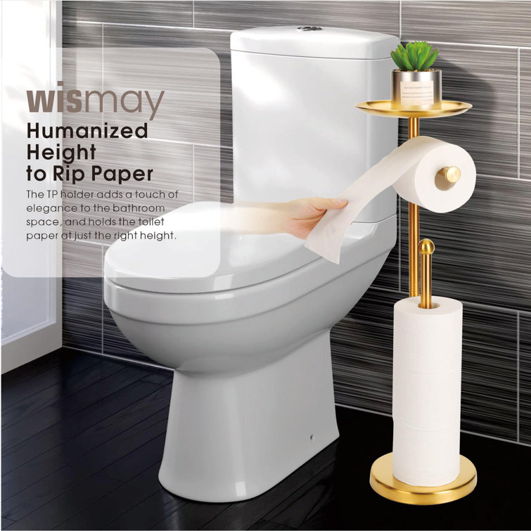 Gold Stainless Steel Freestanding Toilet Paper Holder with Phone Shelf