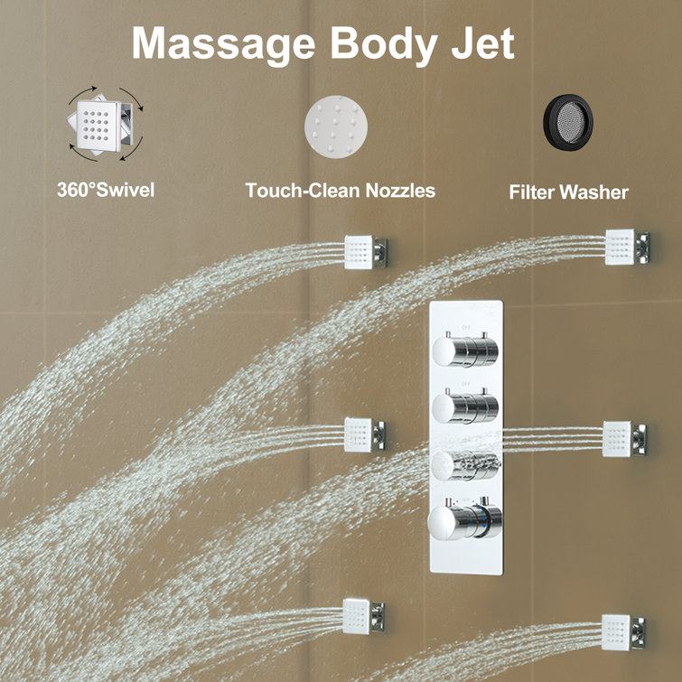 12 Inch Chrome LED Wall Mounted Rain Shower System with Handheld and Body Jets