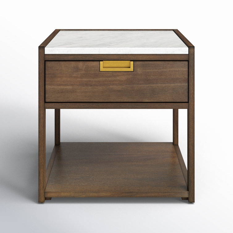 Transitional Dark Chocolate 1-Drawer Nightstand with White Marble Top