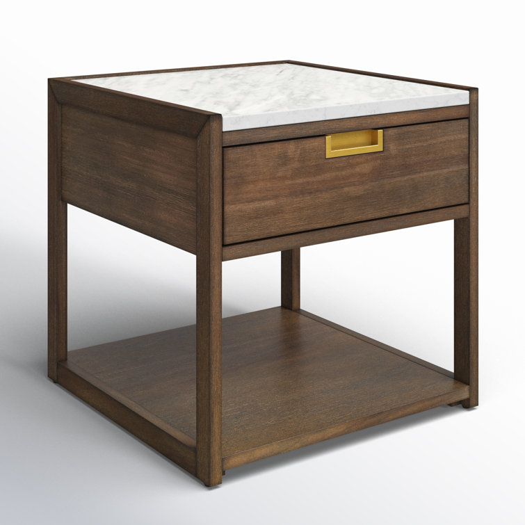Transitional Dark Chocolate 1-Drawer Nightstand with White Marble Top