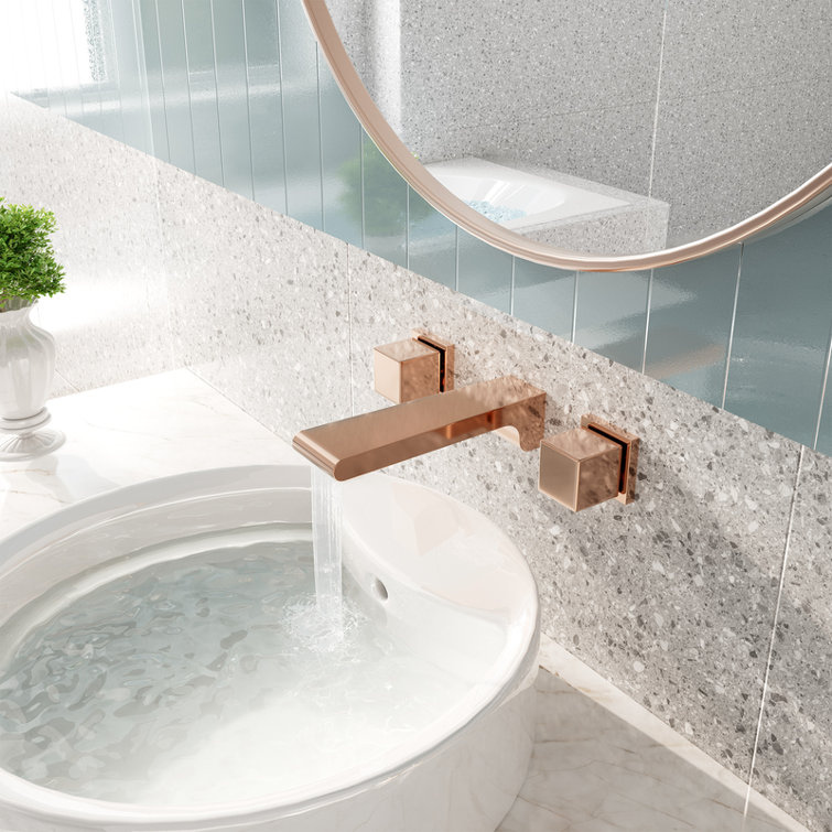 Champagne Bronze Wall-Mounted Double Handle Bathroom Faucet