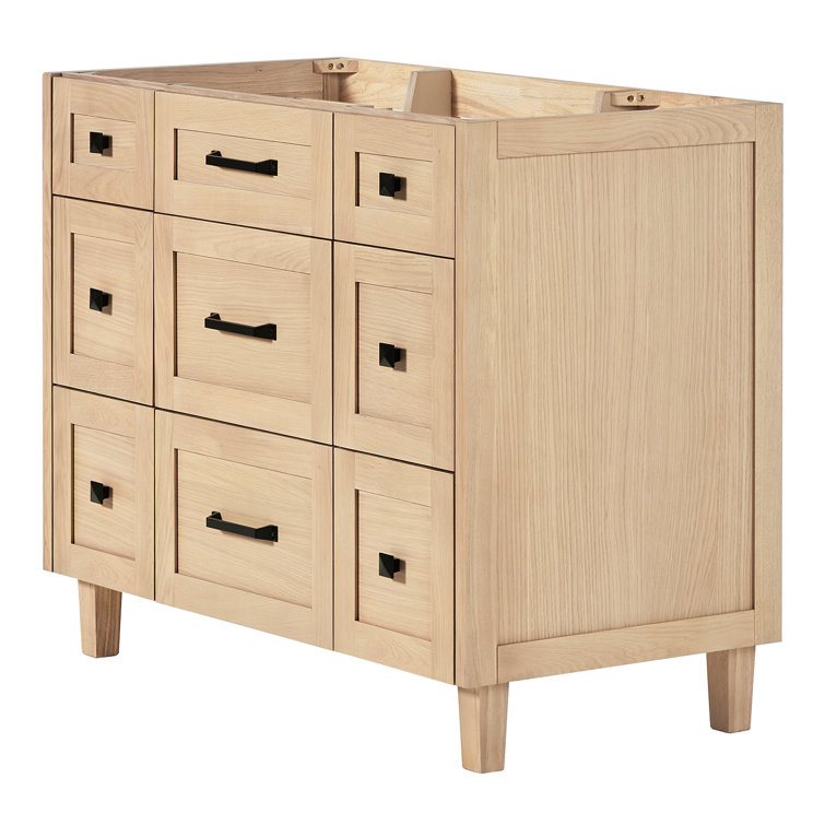 Monroe 42" Light Oak Freestanding Vanity Cabinet with Black Hardware
