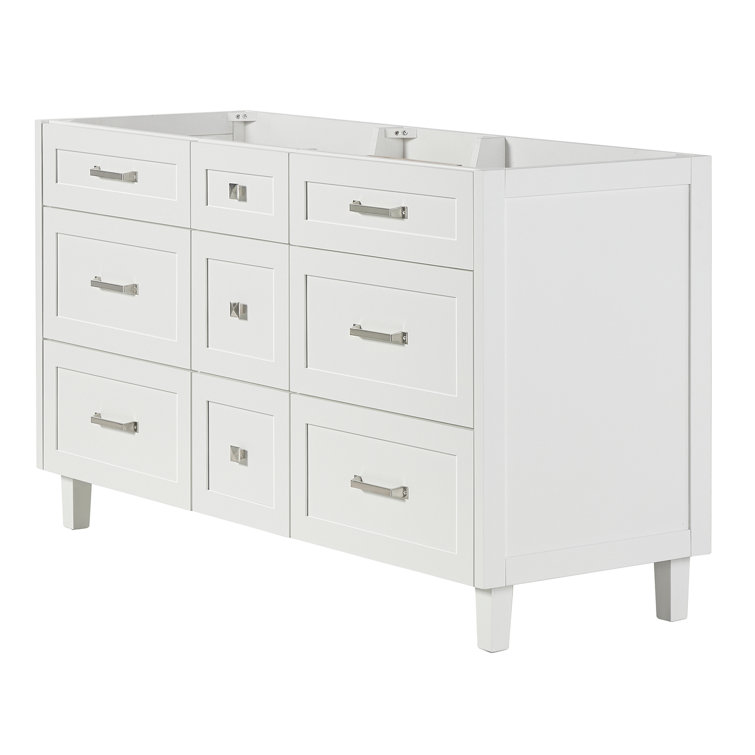 Monroe 60" White Solid Wood Double Sink Freestanding Vanity