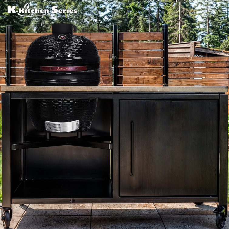 Kalamera 18'' Red Ceramic Kamado Charcoal Grill with Folding Shelves