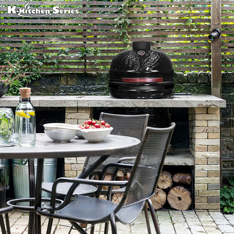Kalamera 18'' Red Ceramic Kamado Charcoal Grill with Folding Shelves