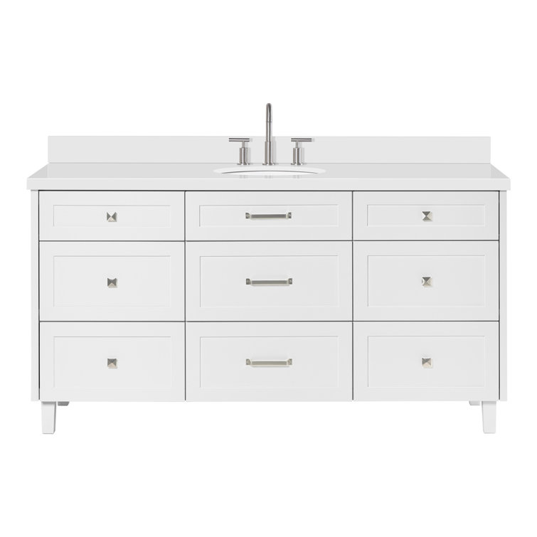 Monroe 67" White Wood Single Vanity with Quartz Top