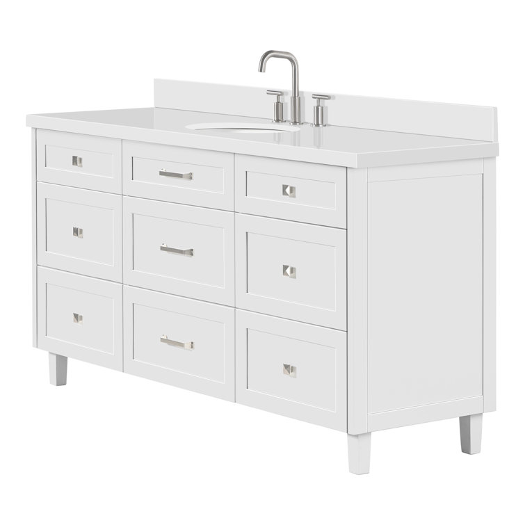 Monroe 67" White Wood Single Vanity with Quartz Top