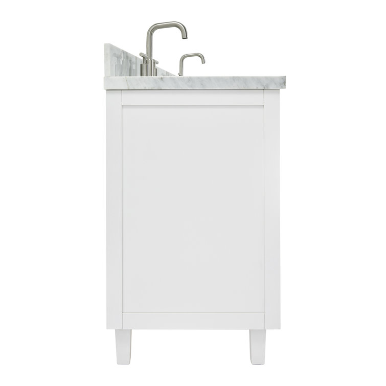 White Double Sink Freestanding Vanity with Carrara Marble Top