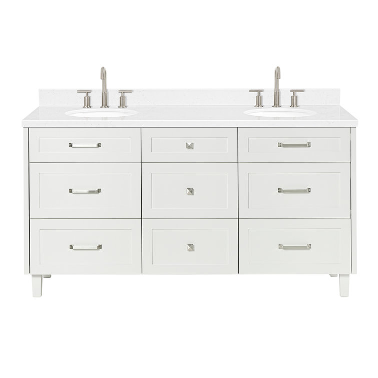 Monroe 66" White Wood Double Sink Vanity with Quartz Top