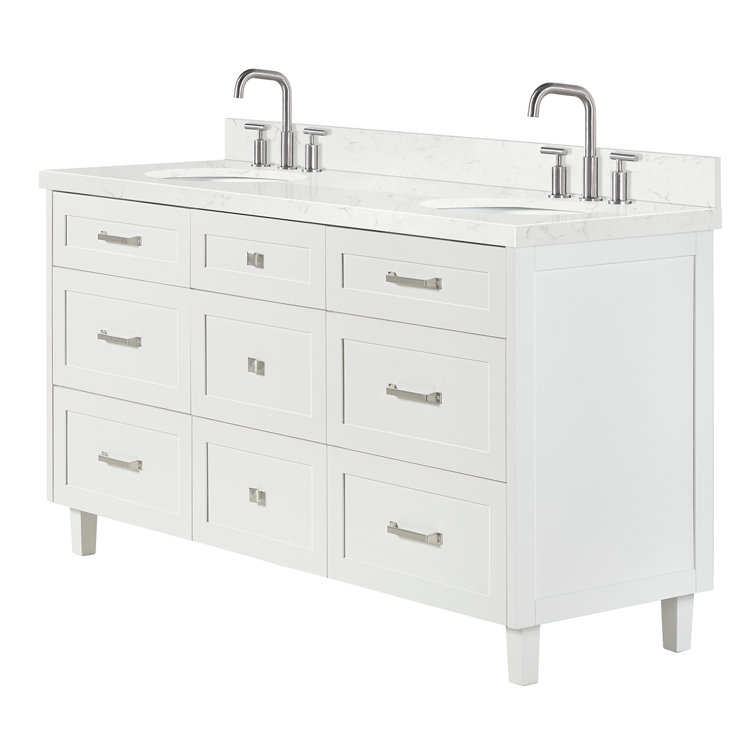 Monroe 66" White Wood Double Sink Vanity with Quartz Top