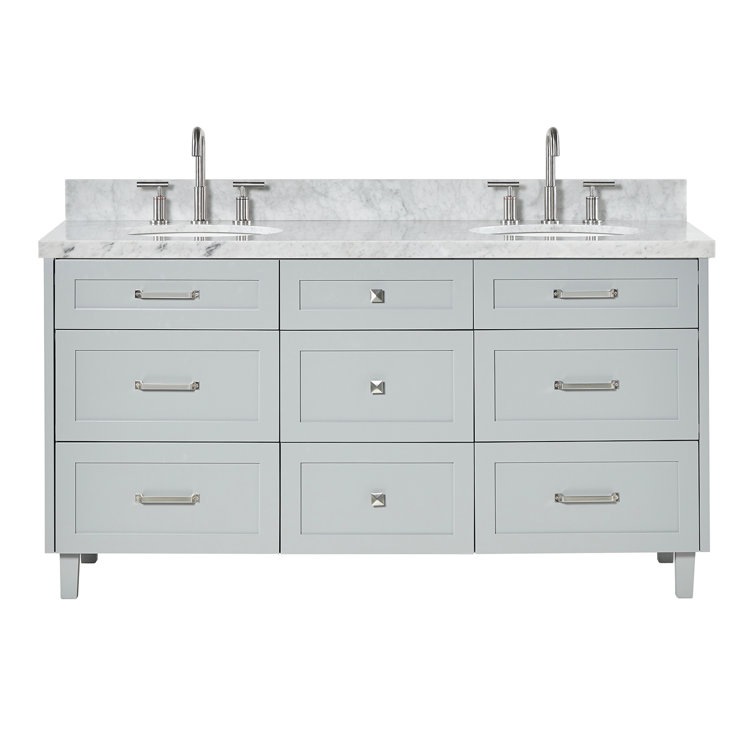 Monroe 67" Gray Wood Double Vanity with Carrara Marble Top
