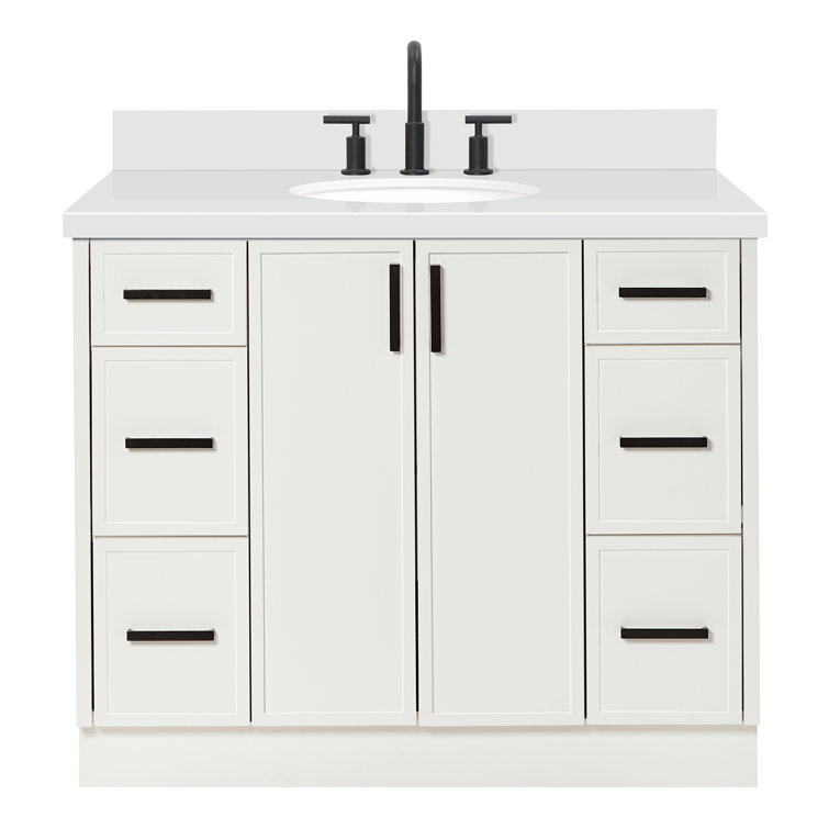 Kelly 43" White Wood Single Sink Vanity with Quartz Top