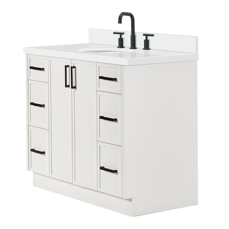 Kelly 43" White Wood Single Sink Vanity with Quartz Top