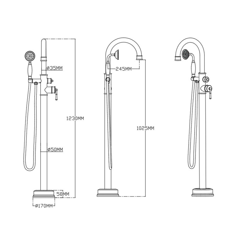 Chrome Freestanding Tub Filler with Handheld Shower