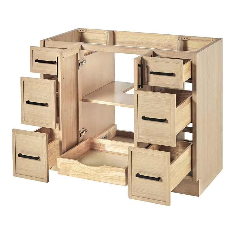 Kelly 42" Light Oak Freestanding Vanity Cabinet with Black Hardware