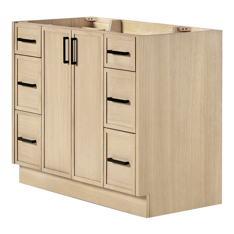 Kelly 42" Light Oak Freestanding Vanity Cabinet with Black Hardware