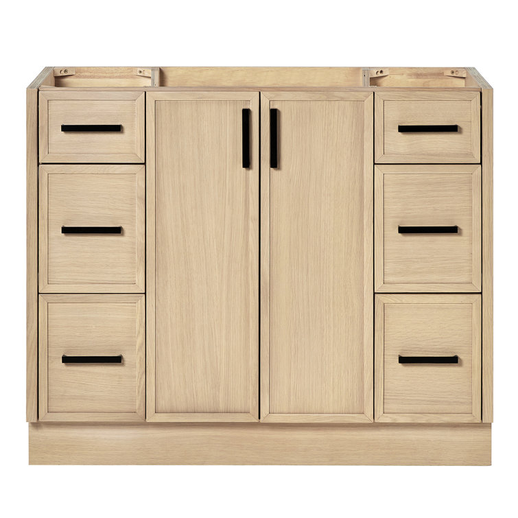 Kelly 42" Light Oak Freestanding Vanity Cabinet with Black Hardware