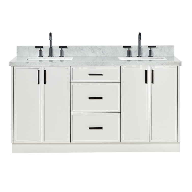 Kelly 67" White Double Sink Vanity with Carrara Marble Top