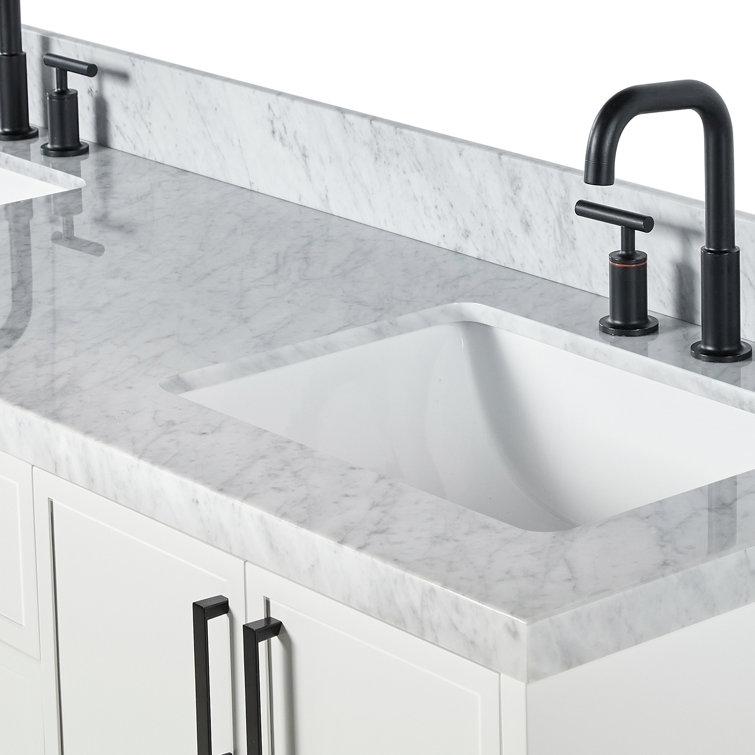Kelly 67" White Double Sink Vanity with Carrara Marble Top