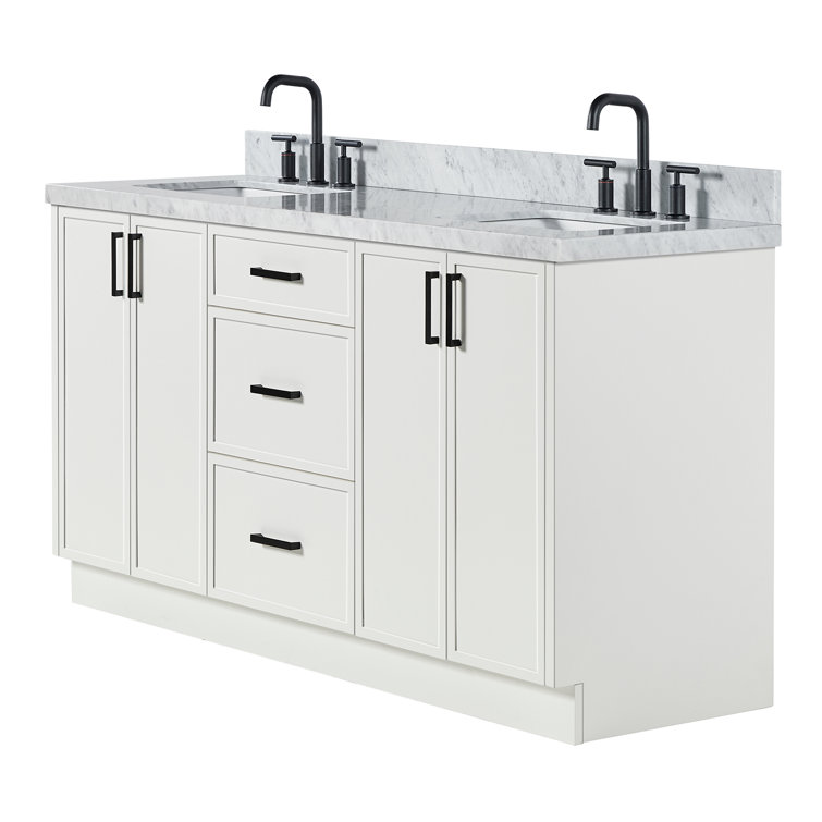 Kelly 67" White Double Sink Vanity with Carrara Marble Top