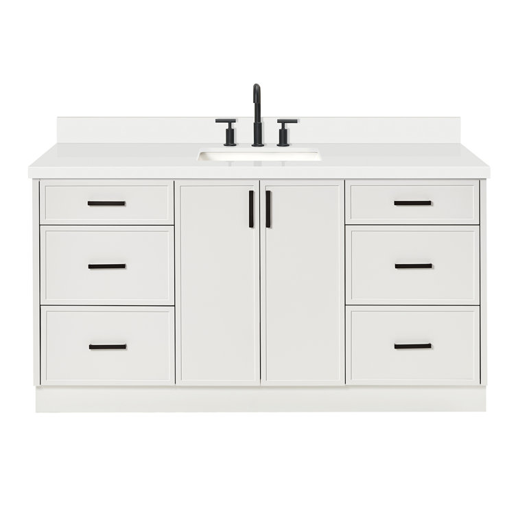 Kelly 67" White Wood Single Sink Vanity with Quartz Top