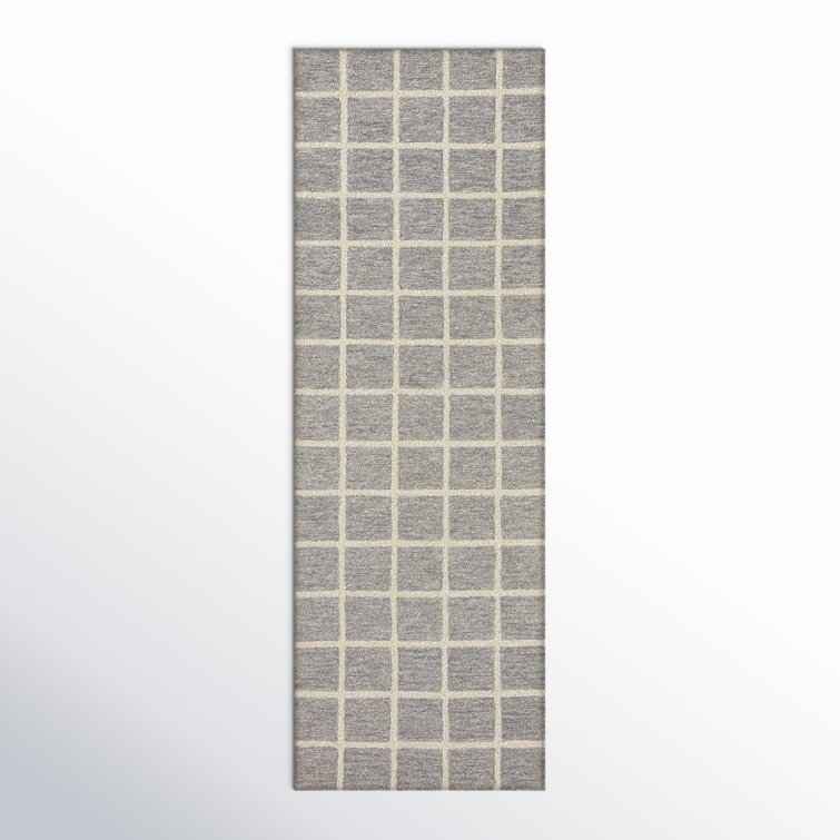 Ivory and Slate Hand-Tufted Wool Runner Rug 2'6" x 7'6"