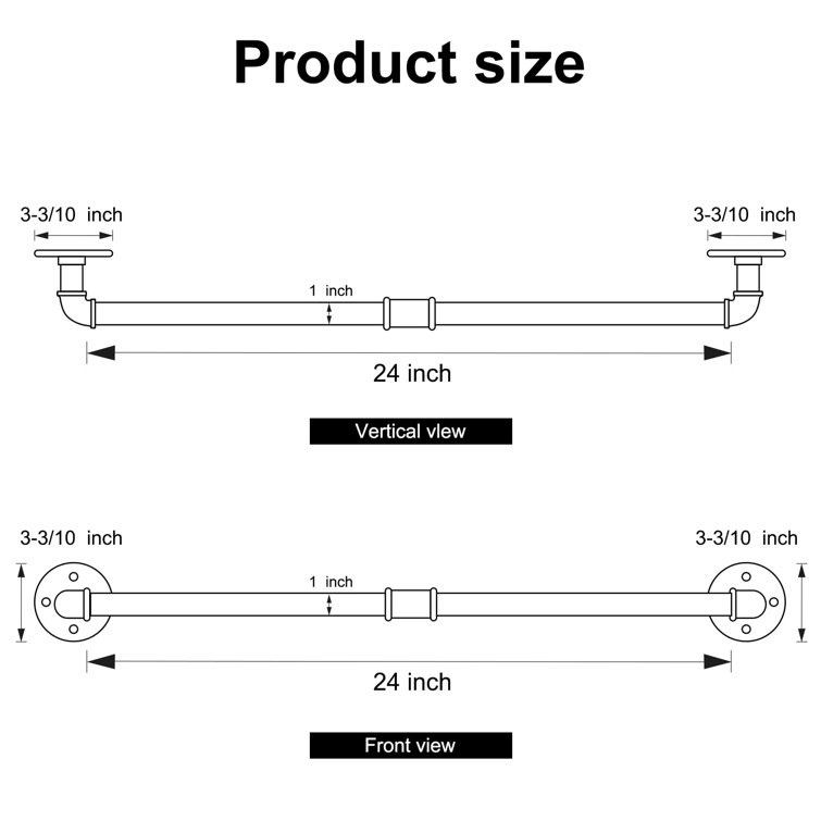 Industrial Matte Black Iron Wall-Mounted Towel Bar with Hooks
