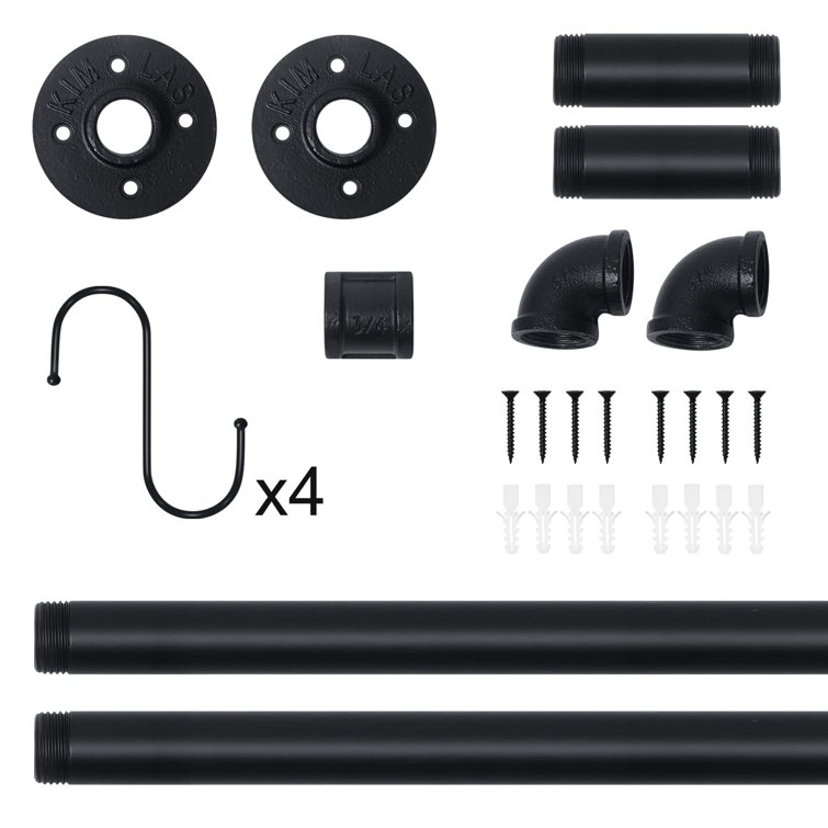 Industrial Matte Black Iron Wall-Mounted Towel Bar with Hooks