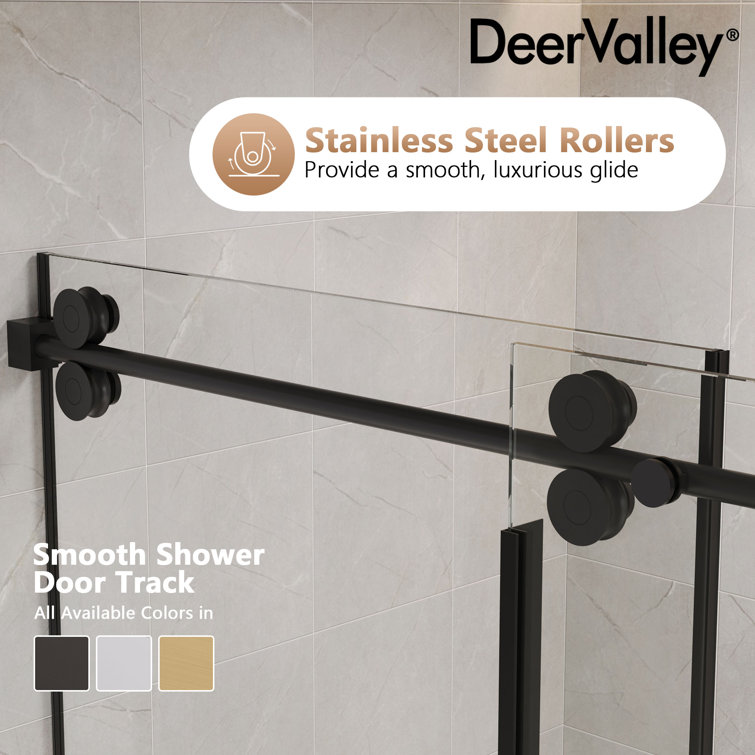 Concord Black Frameless Sliding Shower Door with Tempered Glass