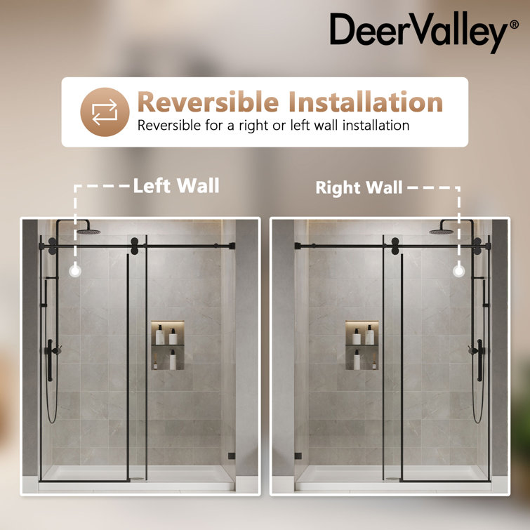 Concord Black Frameless Sliding Shower Door with Tempered Glass
