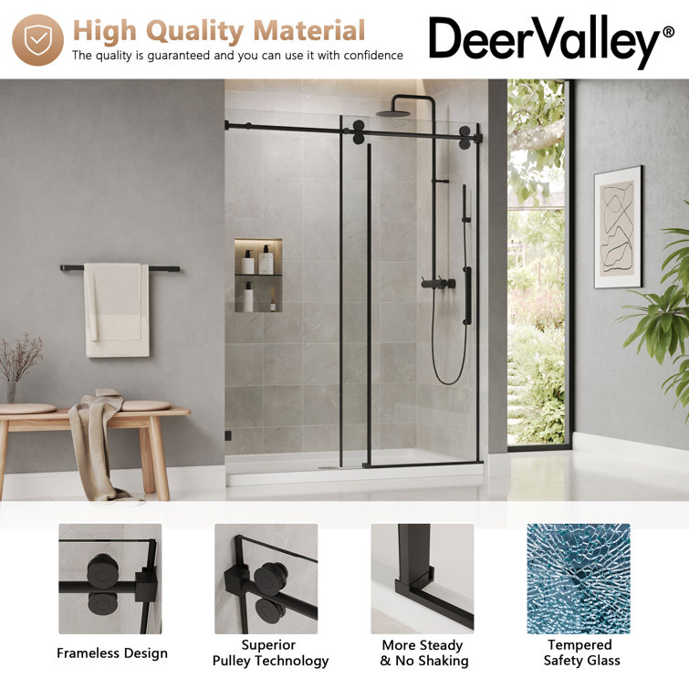 Concord Black Frameless Sliding Shower Door with Tempered Glass
