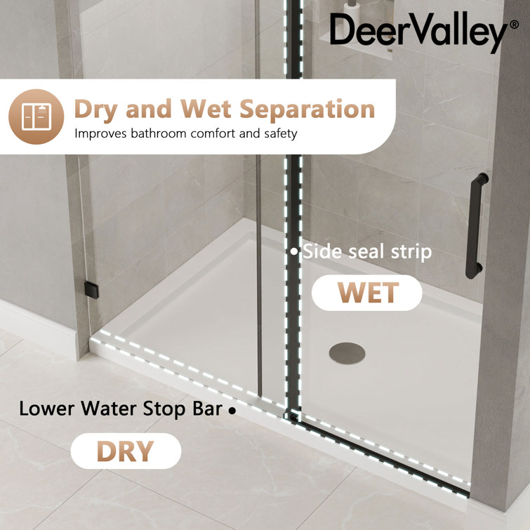 Concord Black Frameless Sliding Shower Door with Tempered Glass