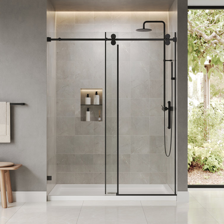 Concord Black Frameless Sliding Shower Door with Tempered Glass