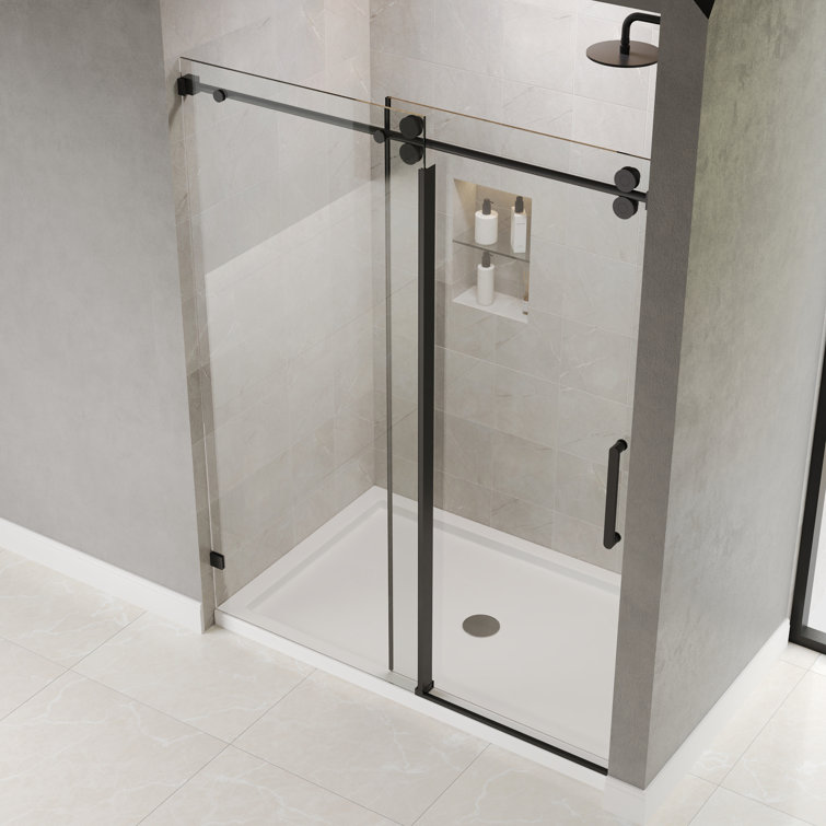 Concord Black Frameless Sliding Shower Door with Tempered Glass