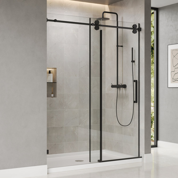 Concord Black Frameless Sliding Shower Door with Tempered Glass