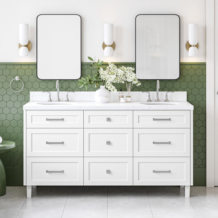 Monroe 66" White Wood Double Sink Vanity with Quartz Top