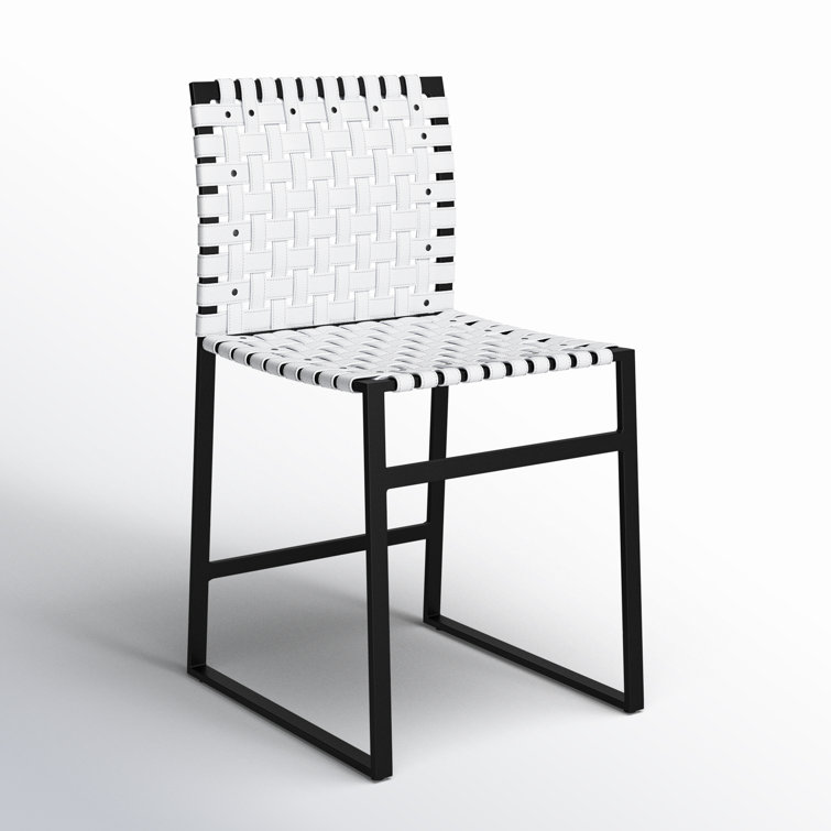 White Woven Leather and Metal Industrial Side Chair