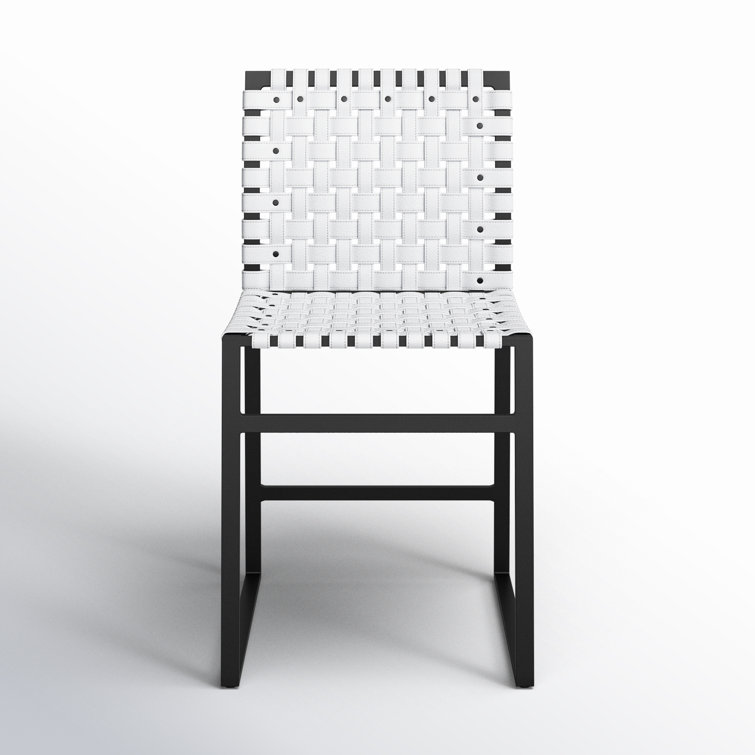 White Woven Leather and Metal Industrial Side Chair
