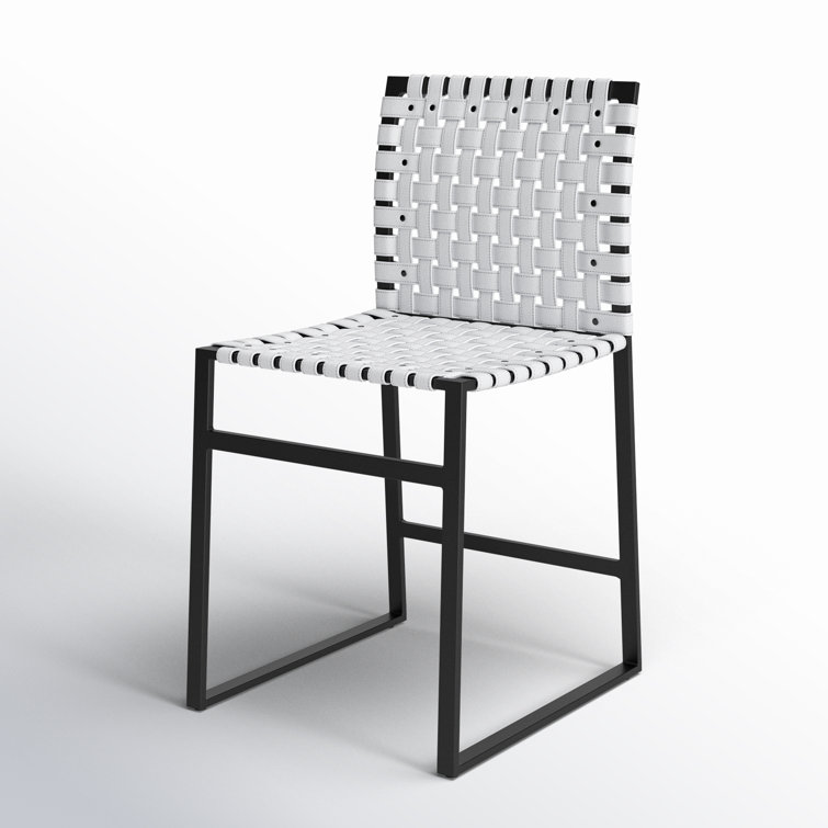 White Woven Leather and Metal Industrial Side Chair